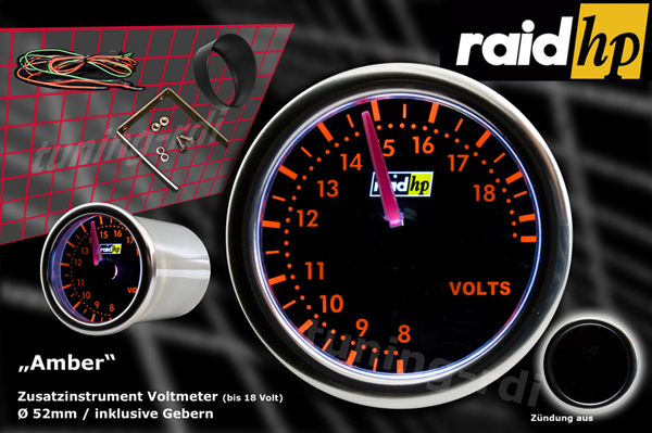 Přídavný budík Raid Night Flight Red - voltmetr