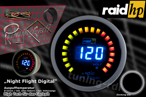 Raid Night flight digital - teplota výfukových plynů EGT + voltmetr