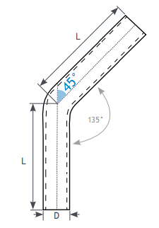 Hliníkové (Alu) koleno 45° - průměr 70mm (2,75 palce) - délka 60cm