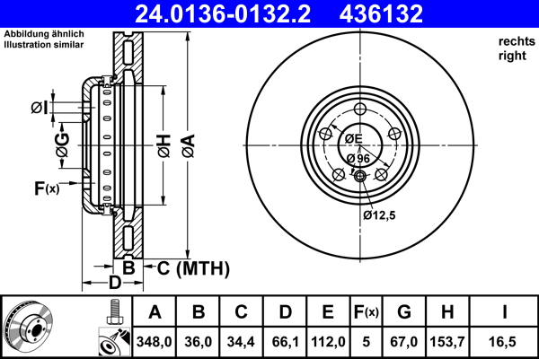 Přední brzdové kotouče ATE BMW 348x36mm - 5x112mm - plné