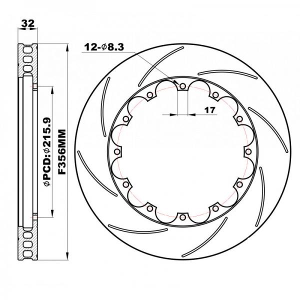 Přední brzdové kotouče D2 Racing 356x32mm - drážkované - pevné - šrouby M8 (2009-)