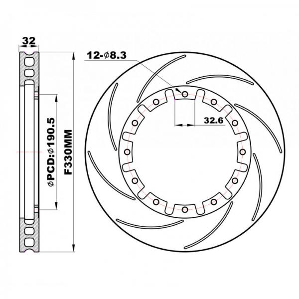 Přední brzdové kotouče D2 Racing 330x32mm - drážkované - plovoucí (2015-)