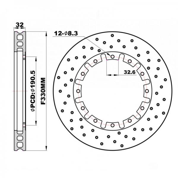 Přední brzdové kotouče D2 Racing 330x32mm - děrované - plovoucí (2015-)