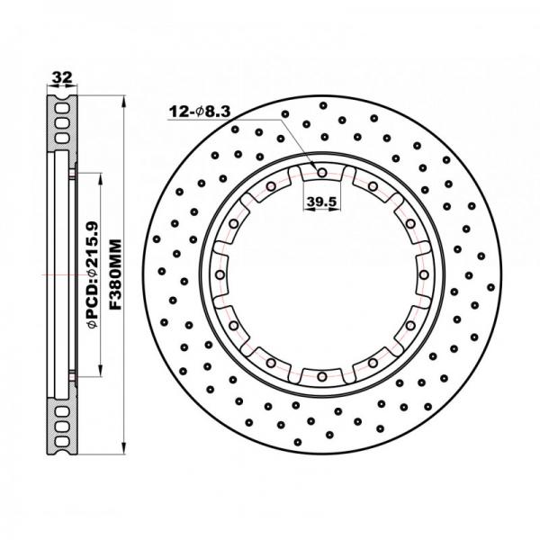 Přední brzdové kotouče D2 Racing 380x32mm - děrované - plovoucí (2015-)