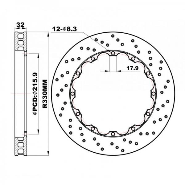Zadní brzdové kotouče D2 Racing 330x32mm - děrované - pevné - šrouby M8 (2009-)