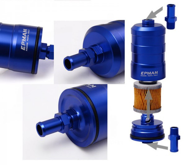 Benzínový filtr Epman univerzální na hadici 12mm - černý (300LPH)