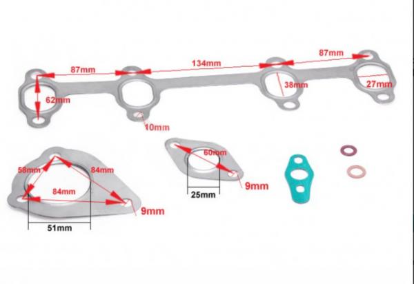 Set těsnění na výfuk pro koncernové motory Škoda, VW, Audi, Seat 1.9TDi 110PS GT1749V