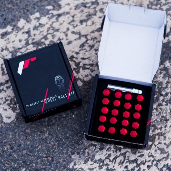 Sada kolových šroubů Japan Racing JB1 závit M12 x 1,5 - 28mm délka závitu - červené