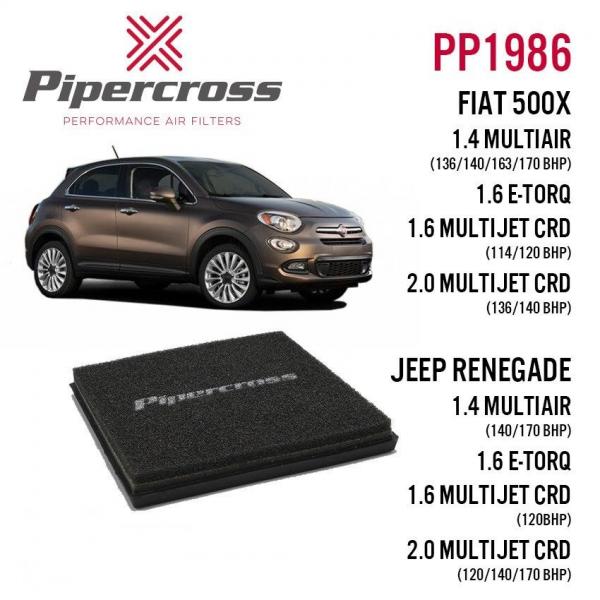 Sportovní vzduchový filtr (vložka filtru) Pipercross na Fiat 500X 1.4 MultiAir 136PS (09/14-)