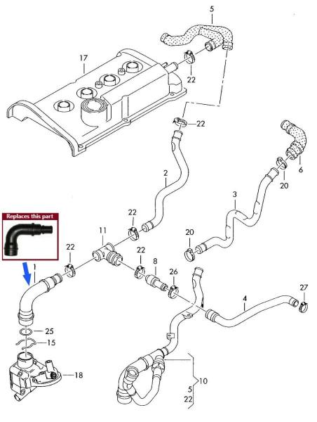 Zesílený adaptér pro odvětrání klikové skříně VAG 1.8T 20V - 06A103213F