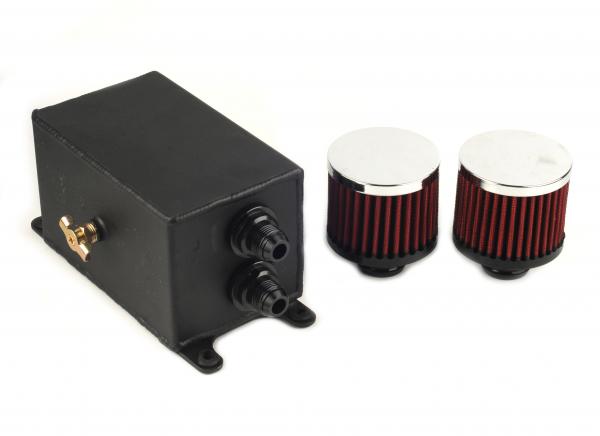 Oil catch tank - 2x vývod + 2x filtr - objem 1,1l