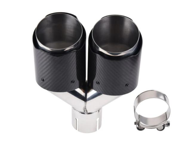Koncovka výfuku Jap Parts karbonová - kulatá zkosená duální průměr 2x 76mm - montážní průměr 63,5mm
