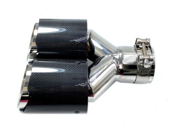 Koncovka výfuku Jap Parts karbonová - kulatá zkosená duální průměr 2x 76mm - montážní průměr 63,5mm