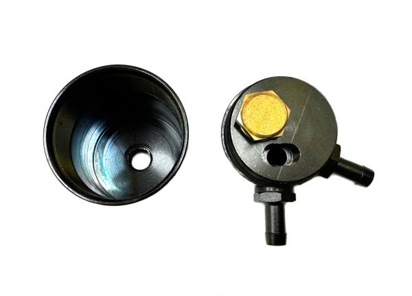 Oil catch tank - 2x vývod + filtr - objem 0,2l