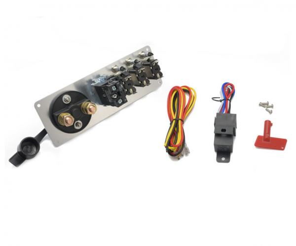 Startovací panel hliníkový - 3x přepínač kill switch + odpojovač + start. tlačítko