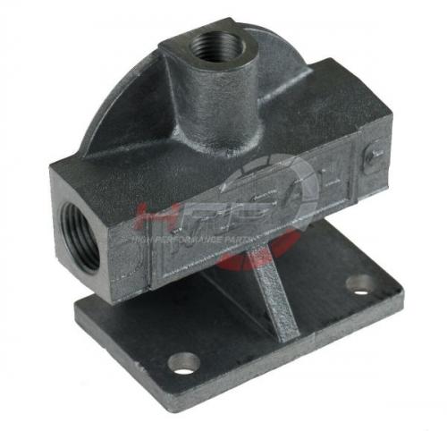 Externí relokační držák olejového filtru Mocal - 1x vývod 1/2"-BSP na každé straně + M14 čidlo - levý