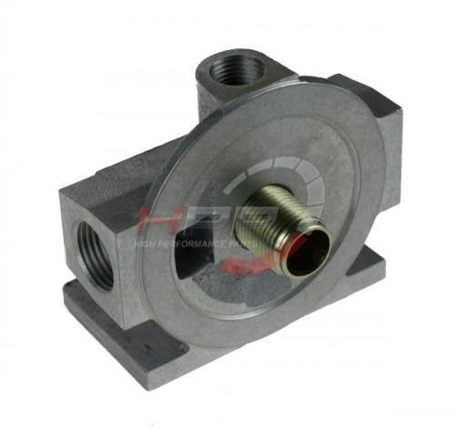 Externí relokační držák olejového filtru Mocal - 1x vývod 1/2"-BSP na každé straně + M14 čidlo - levý