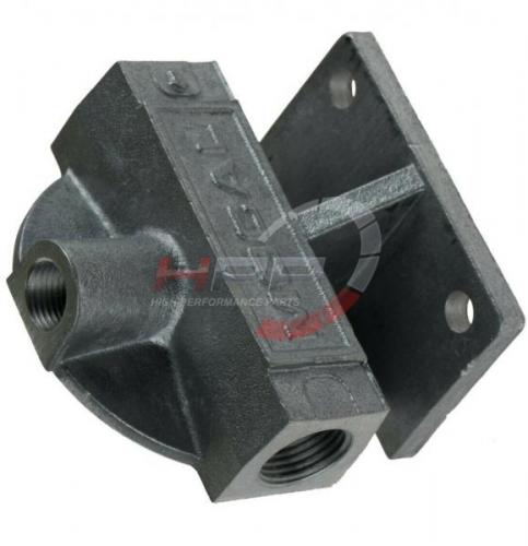 Externí relokační držák olejového filtru Mocal - 1x vývod 1/2"-BSP na každé straně + M14 čidlo - levý