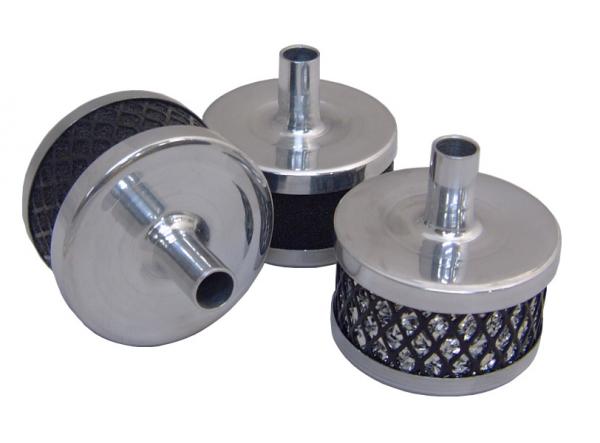 Filtr na odvětrání klikové skříně 13mm - kovový krk - stříbrný