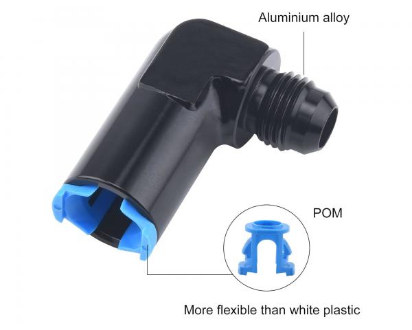 Rychlo spojka koleno 90° na sériový EFI palivový systém D-06 (AN6) 9/16"x18-UNF na 3/8" - samice (push-on)