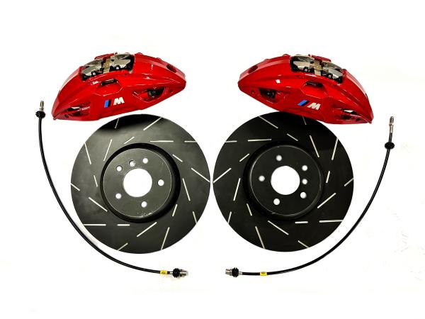Přední 4-pístové brzdové třmeny Brembo BMW G11 / G12 / G14 / G15 / G16 / G30 / G31 / G32 / X3 G01 / X4 G02 / X5 G05 / Z4 G29 pro kotouče 374x36mm (červené 34106891343 / 34106891344)