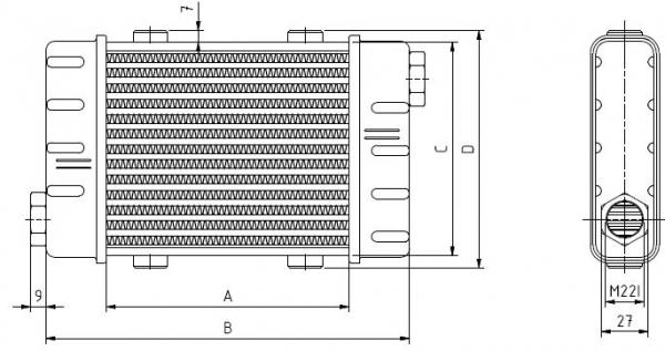 Olejový chladič / chladič oleje Setrab SLM Slimline 14 šachet 662 (592) x 138 x 40mm (M22x1,5)