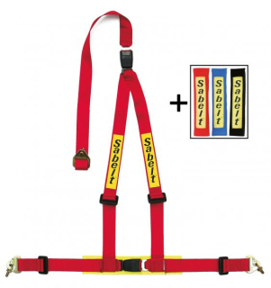 Bezpečnostní pás Sabelt Clubman 3-bodový červený - karabina/očko (E homologace)