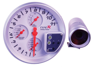 Přídavný budík Type-R - tachometr (125mm) se shift lightem 4in1 - bílý panel