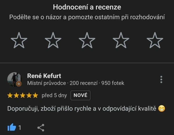 Hodnoceni od zakaznika z google